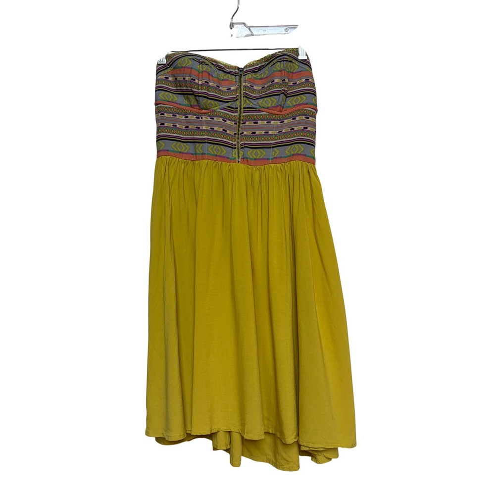 Womens Strapless Tribal Print Mini Dress Yellow M Fire Los Angeles Festival Boho